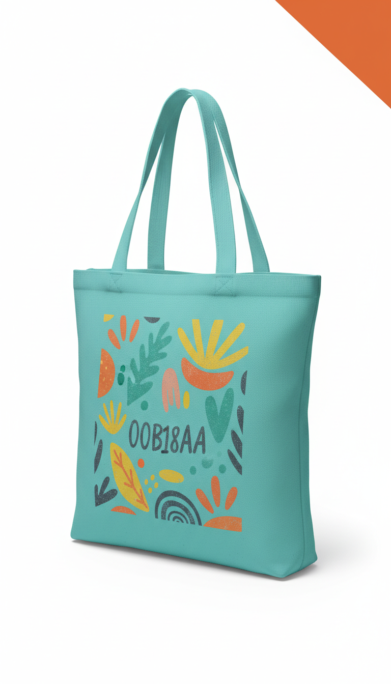 Aqua Tote Bag With Hand-Drawn Motif