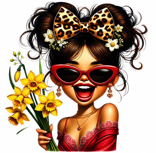 Leopard Bow Girl Floral DTF Transfer Design