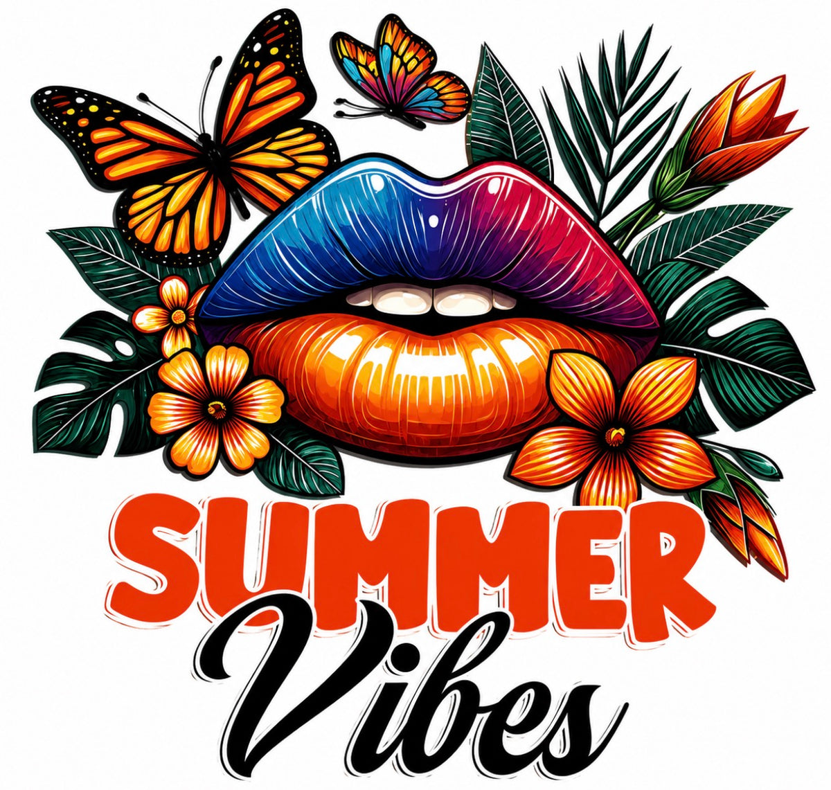 Summer Vibes Lips & Butterfly Design